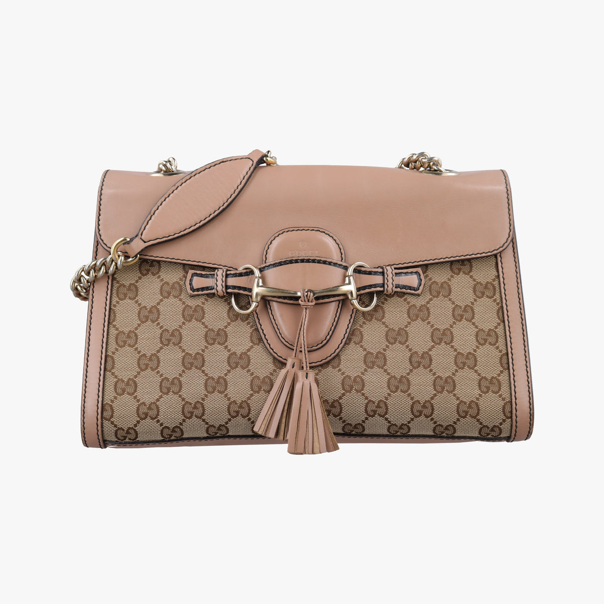 Pre-owned Gucci Emily Beige×pink canvas×leather 295402 shoulderbag | stylenewstar