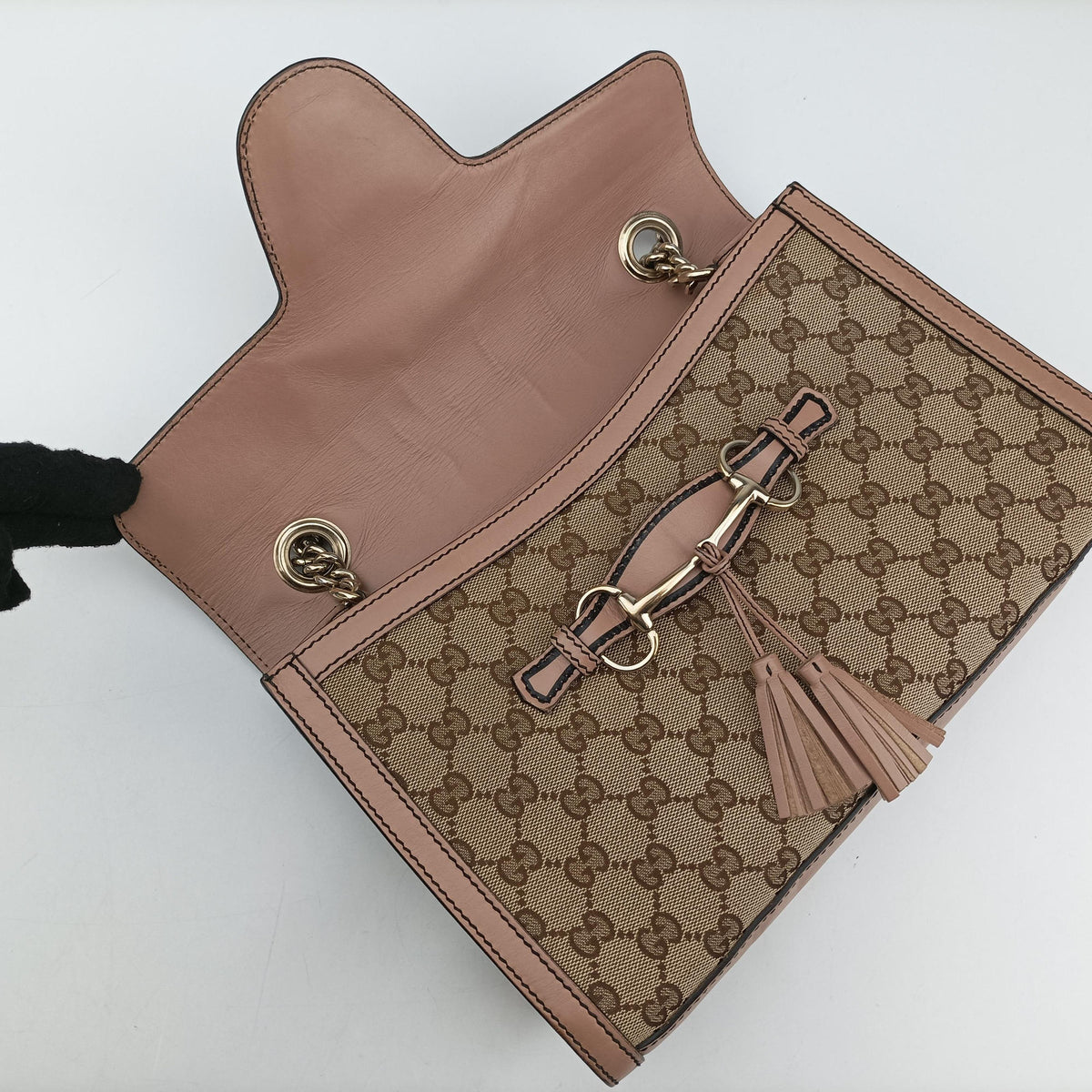 Pre-owned Gucci Emily Beige×pink canvas×leather 295402 shoulderbag | stylenewstar
