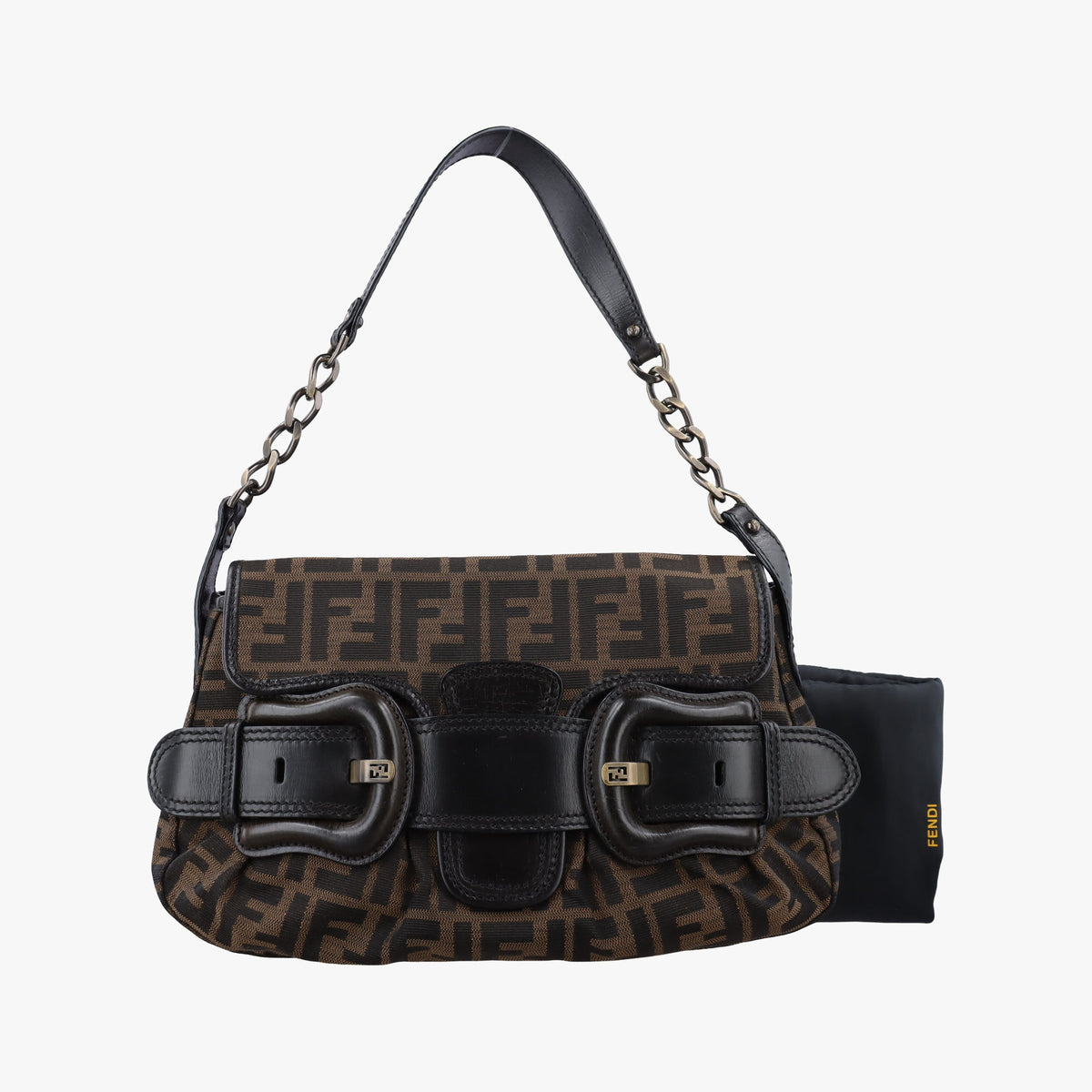 Vintage Fendi B bag zucca Brown×Black Canvas×Leather 8BR551 shoulderbag | stylenewstar