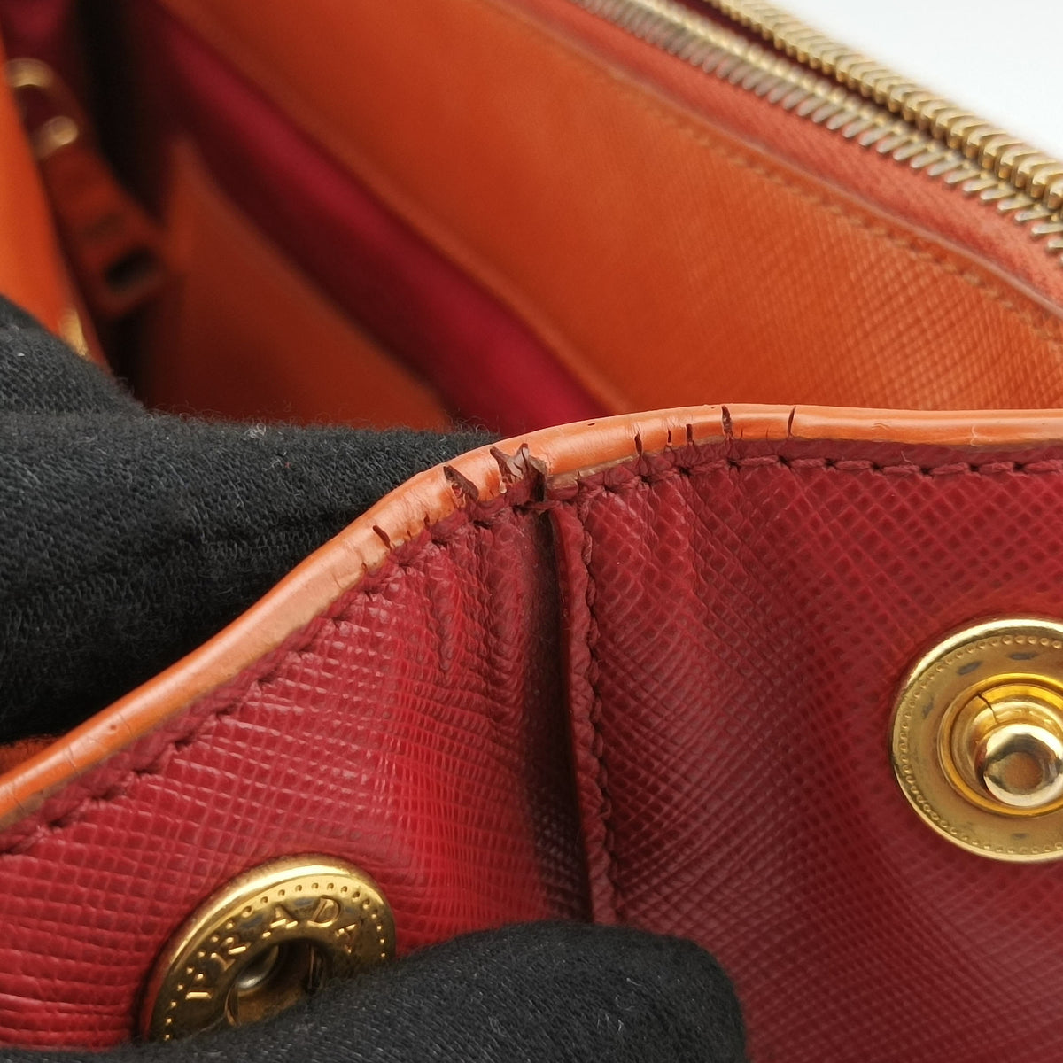 Pre-owned Prada Galleria Orange×red SAFFIANO Leather BN1844 shoulderbag | stylenewstar