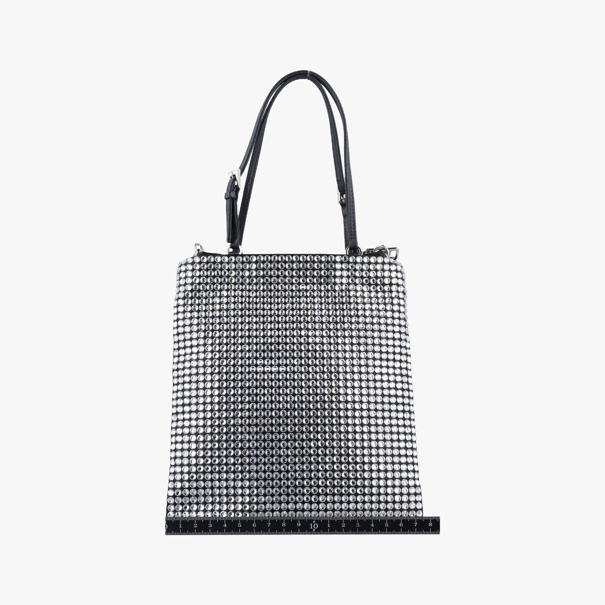 Pre-owned Prada Rosa Satin Crystal Mini Tote Black x Silver Rhinestone 1BA253 shoulderbag | stylenewstar