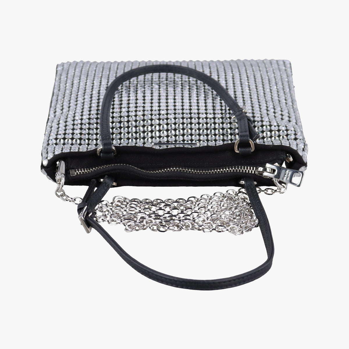 Pre-owned Prada Rosa Satin Crystal Mini Tote Black x Silver Rhinestone 1BA253 shoulderbag | stylenewstar