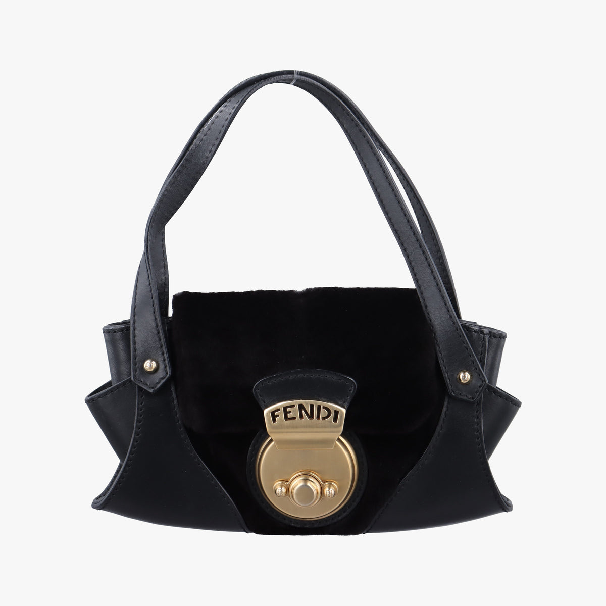 Vintage Fendi B Mix Black Leather×Fur 8BK038 handbag | stylenewstar