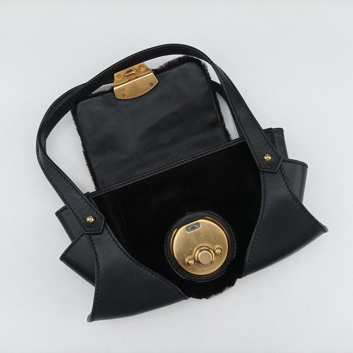 Vintage Fendi B Mix Black Leather×Fur 8BK038 handbag | stylenewstar