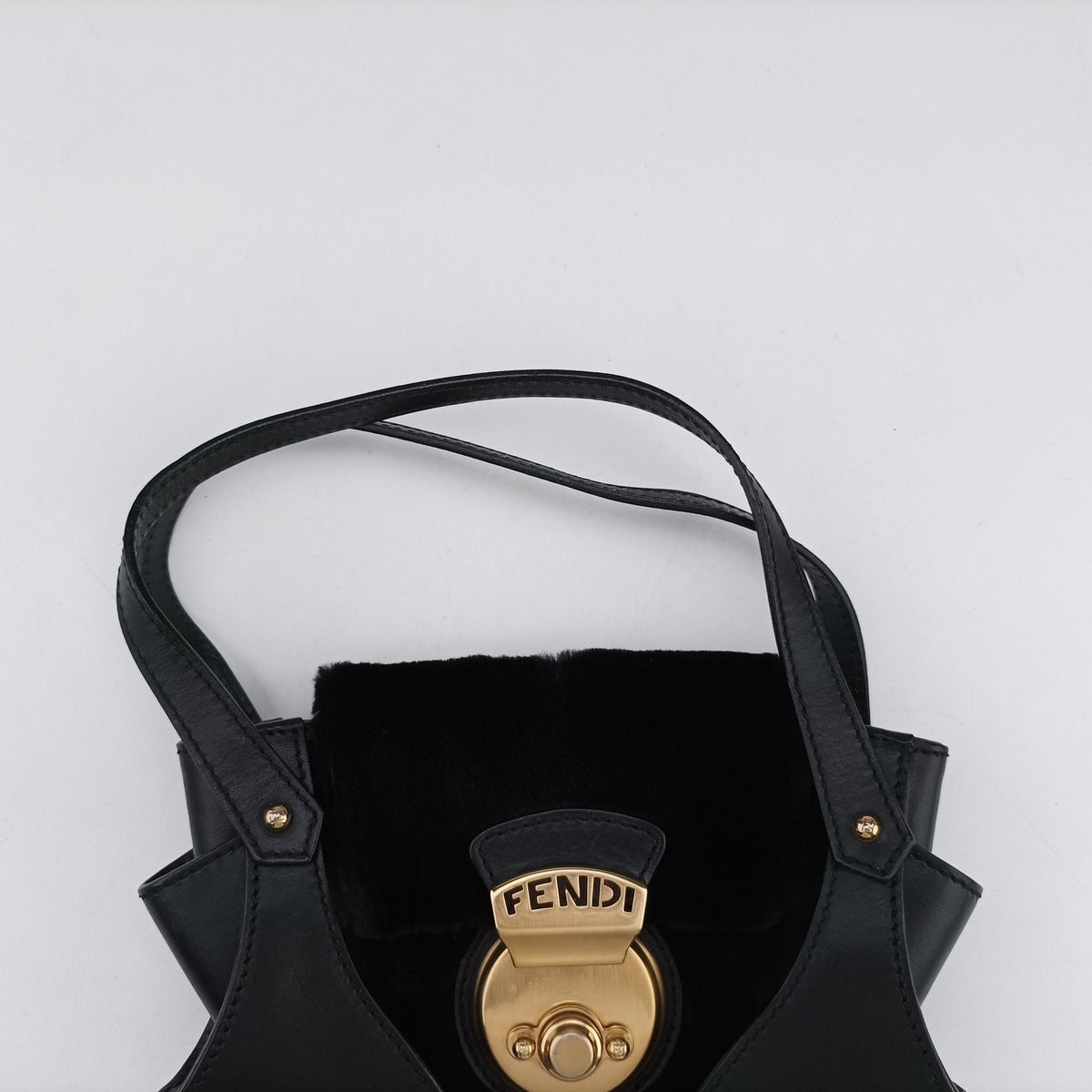 Vintage Fendi B Mix Black Leather×Fur 8BK038 handbag | stylenewstar