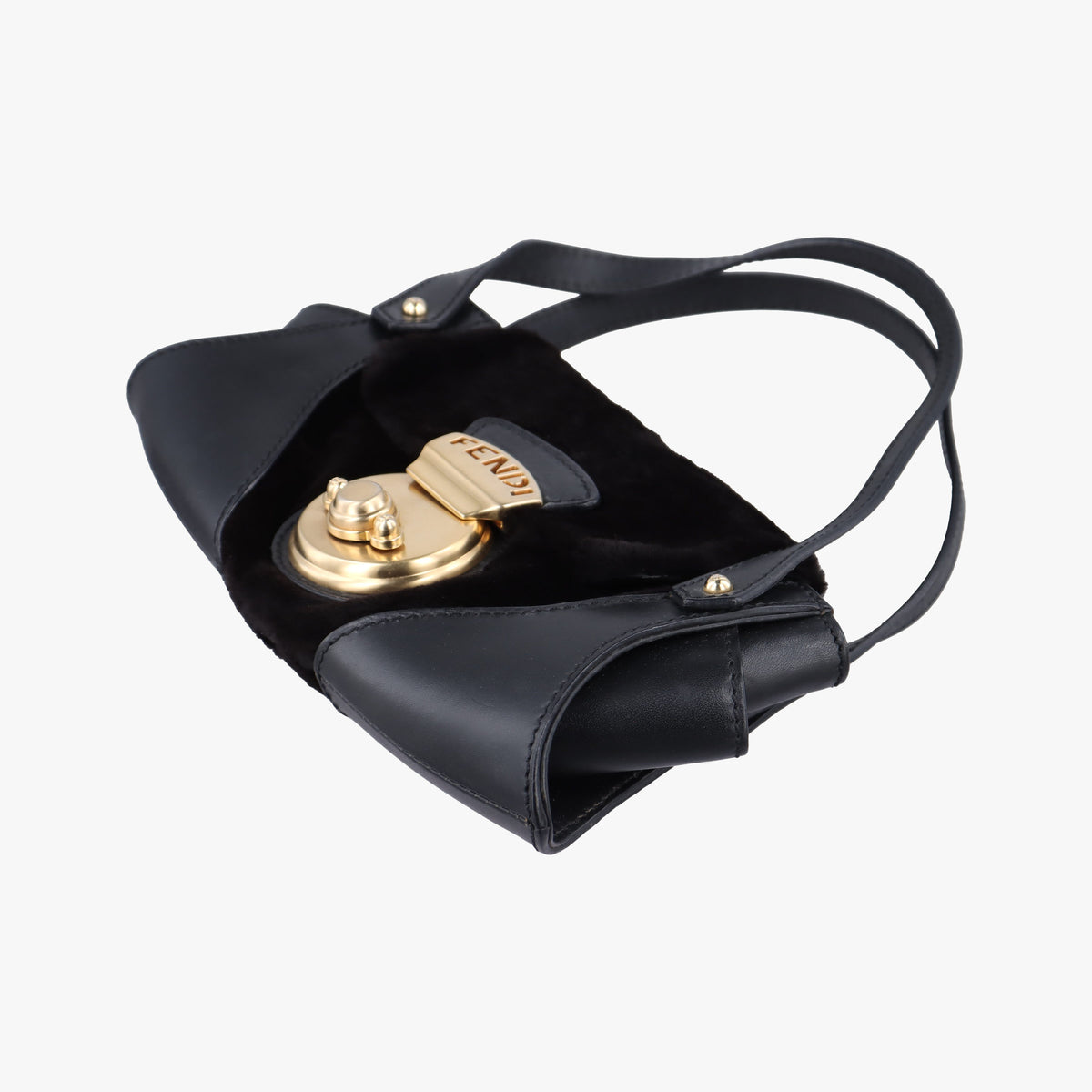 Vintage Fendi B Mix Black Leather×Fur 8BK038 handbag | stylenewstar