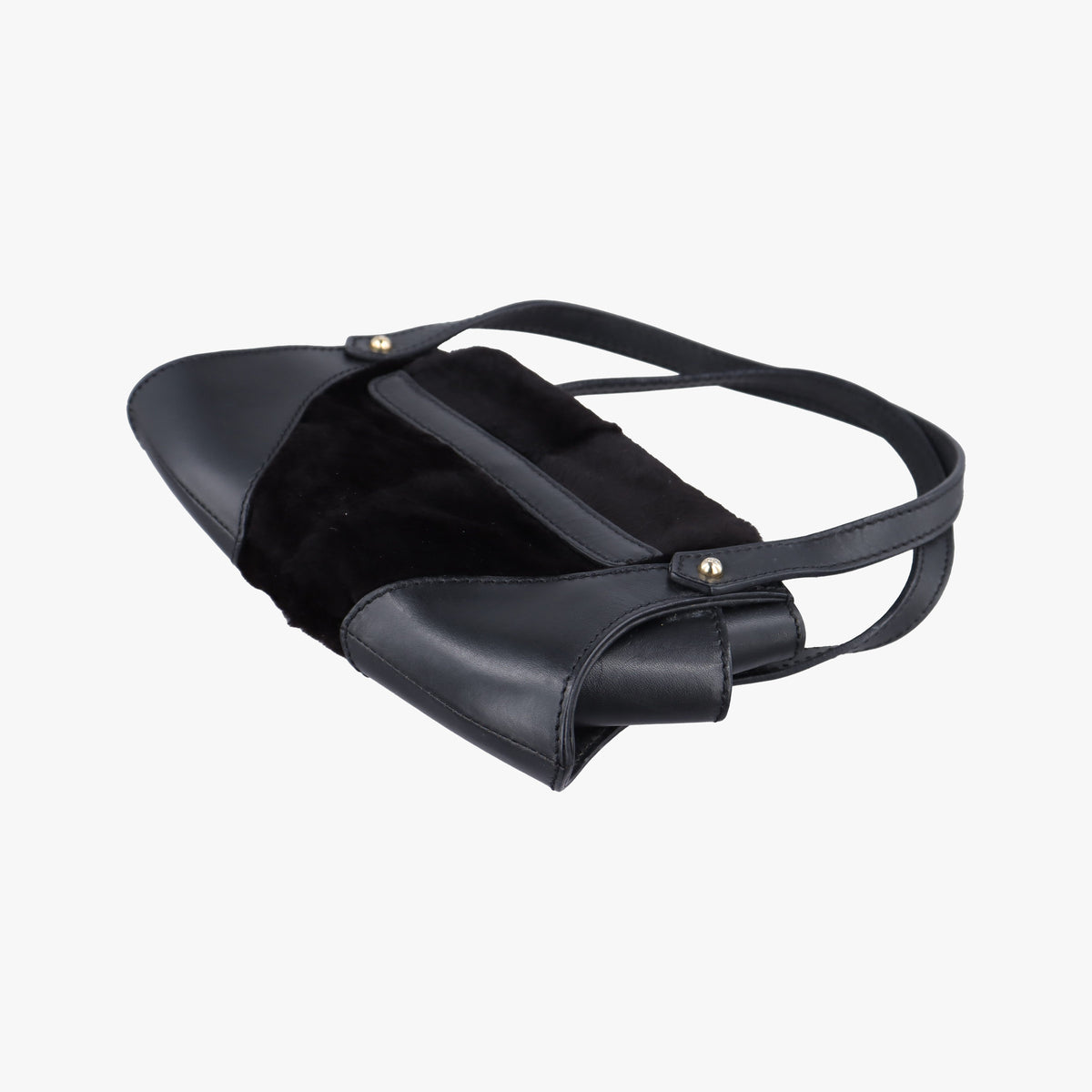 Vintage Fendi B Mix Black Leather×Fur 8BK038 handbag | stylenewstar