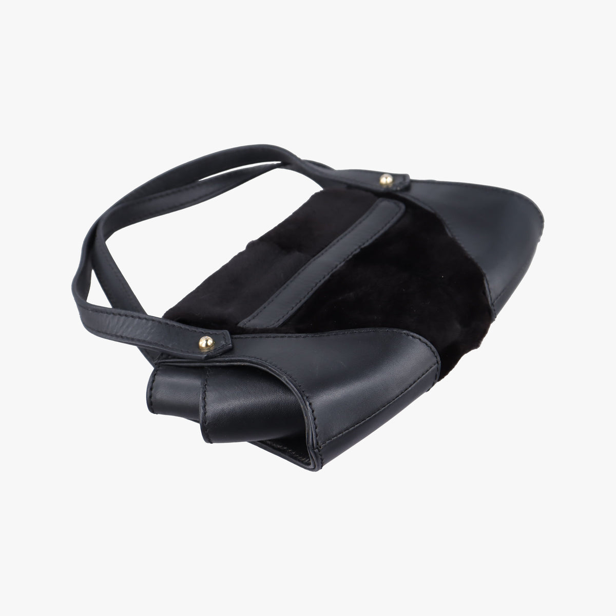 Vintage Fendi B Mix Black Leather×Fur 8BK038 handbag | stylenewstar