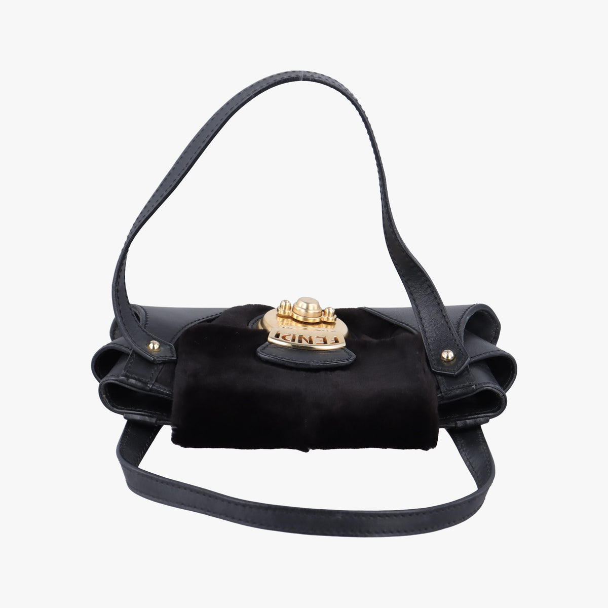 Vintage Fendi B Mix Black Leather×Fur 8BK038 handbag | stylenewstar