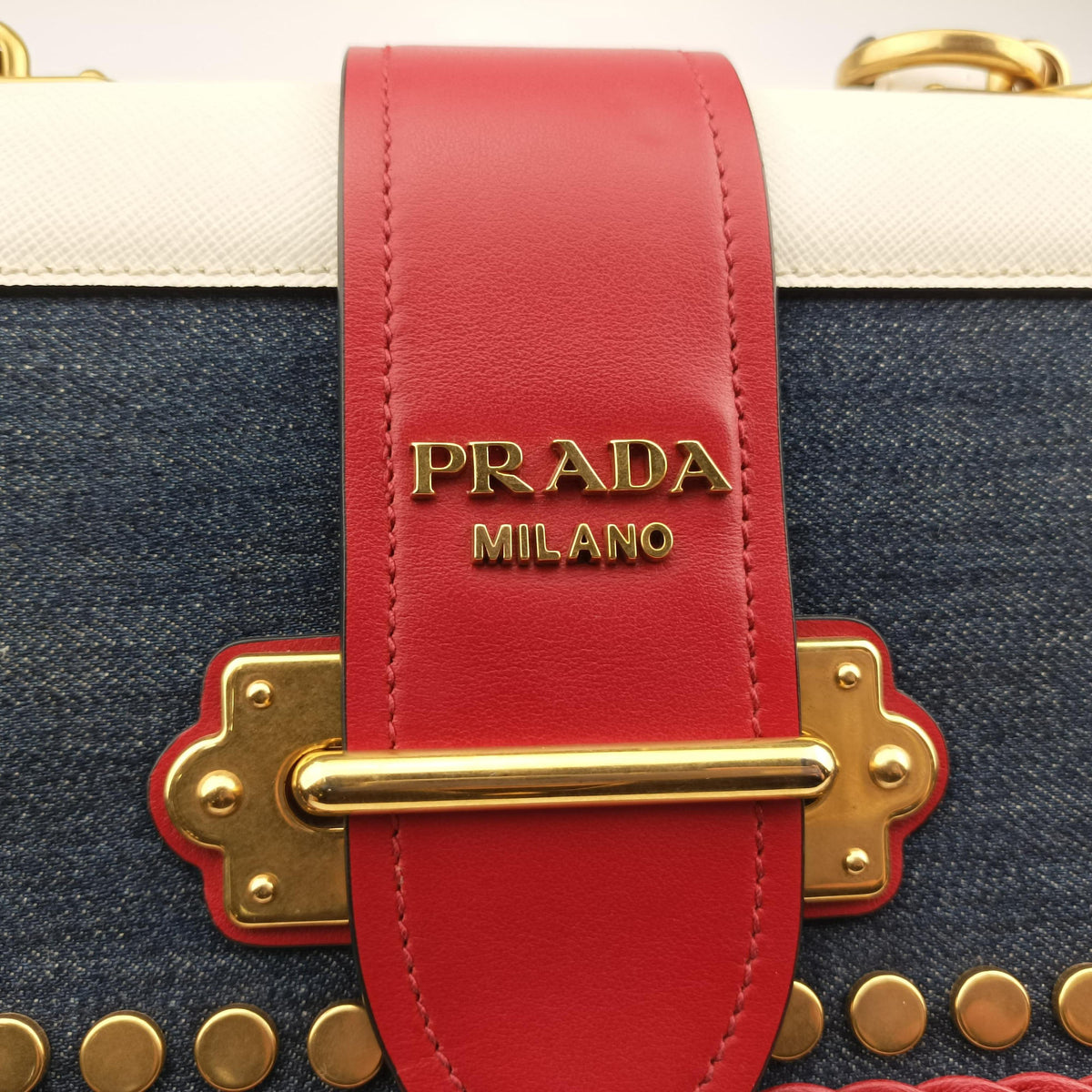 Vintage Prada Cahier tassen Leder Multicolour Leather×Denim 1BD045 shoulderbag | stylenewstar