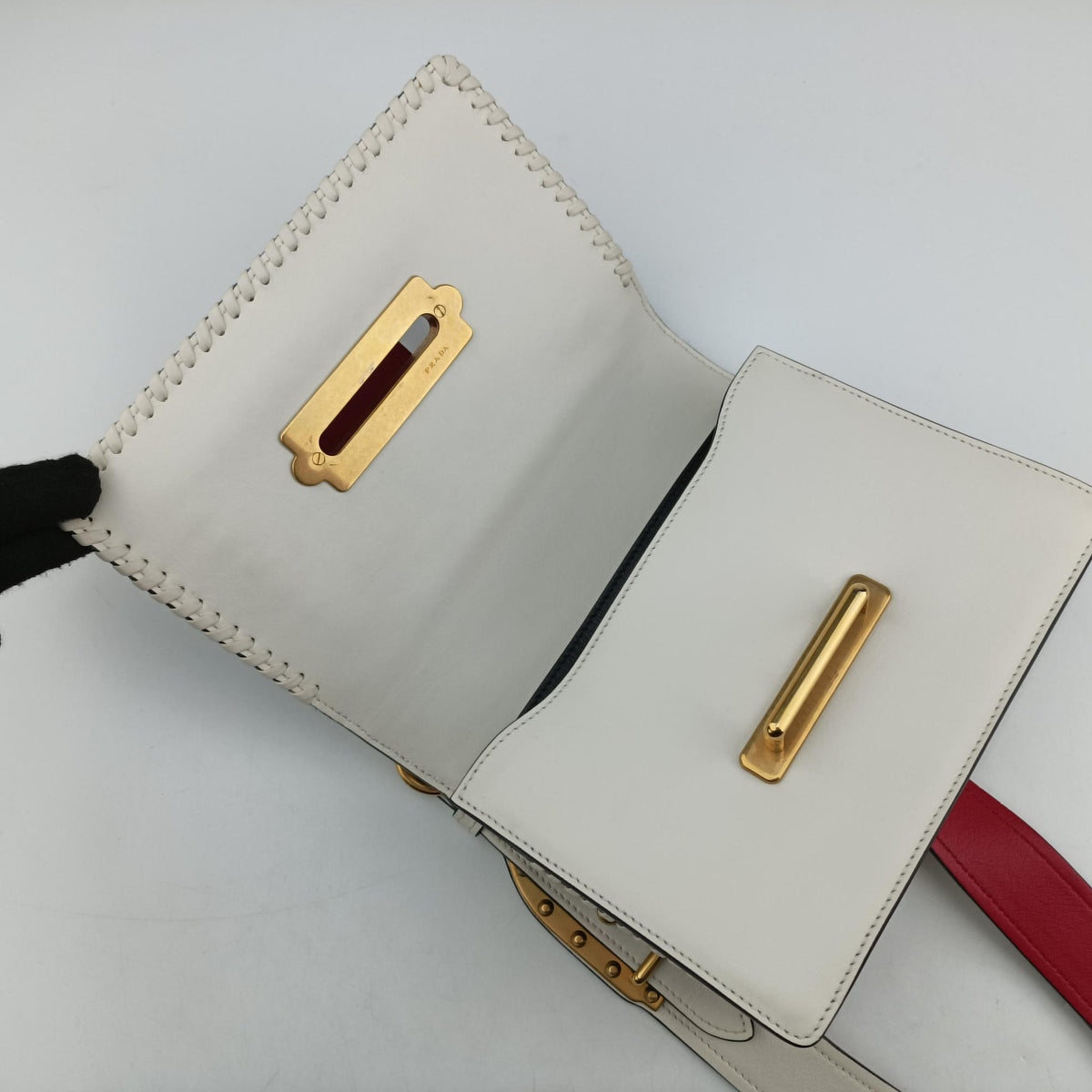 Vintage Prada Cahier tassen Leder Multicolour Leather×Denim 1BD045 shoulderbag | stylenewstar