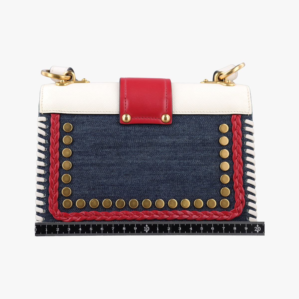 Vintage Prada Cahier tassen Leder Multicolour Leather×Denim 1BD045 shoulderbag | stylenewstar