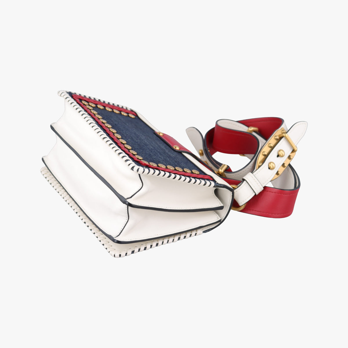 Vintage Prada Cahier tassen Leder Multicolour Leather×Denim 1BD045 shoulderbag | stylenewstar
