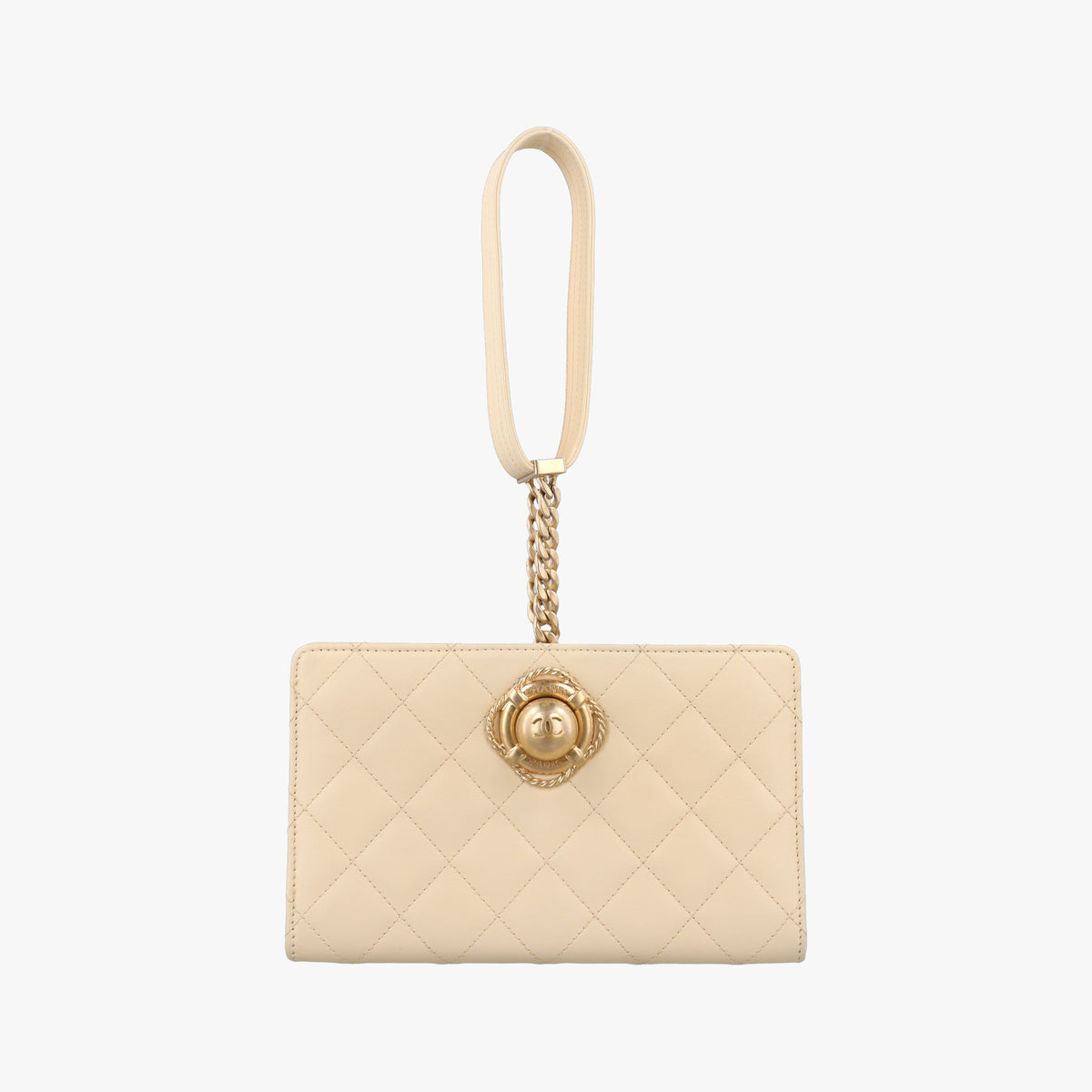 Vintage Chanel CC Button Timeless Wristlet Clutch Bag Beige lambskin AS0178 handbag | stylenewstar