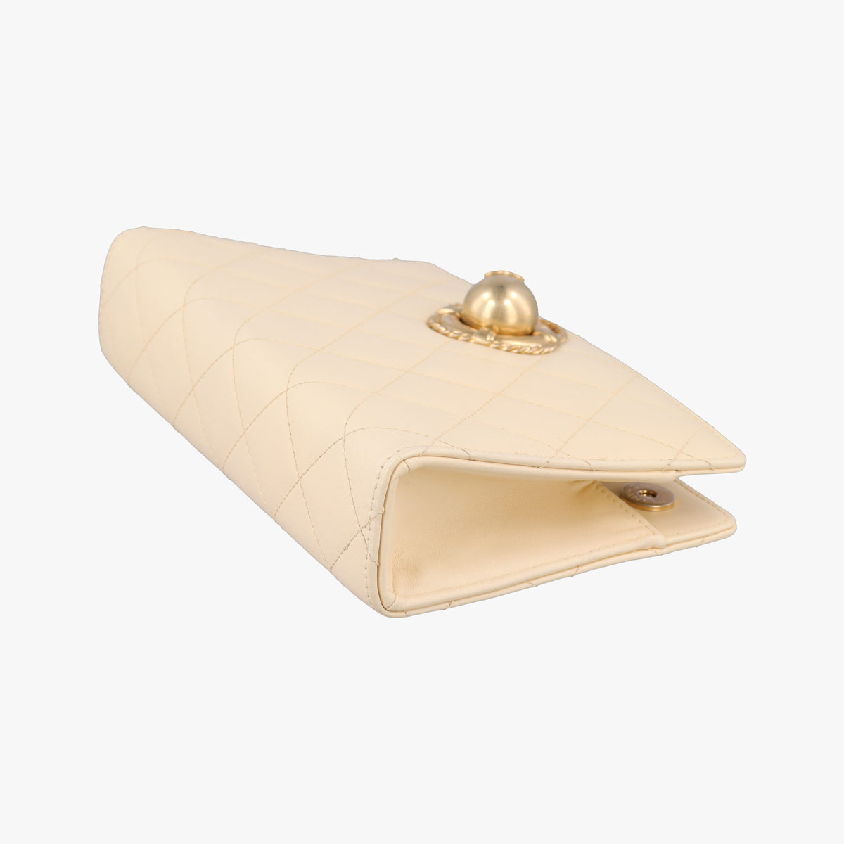 Vintage Chanel CC Button Timeless Wristlet Clutch Bag Beige lambskin AS0178 handbag | stylenewstar