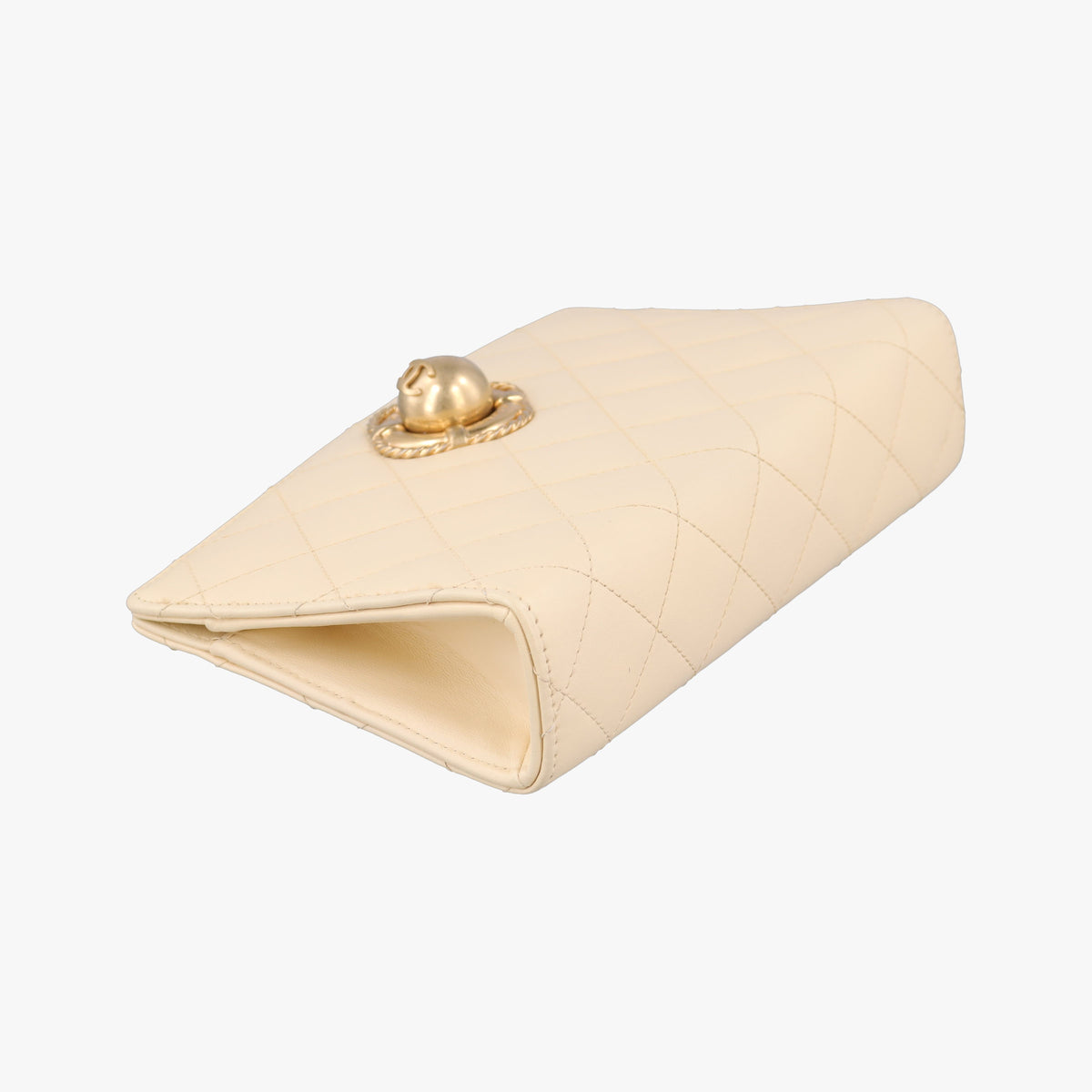 Vintage Chanel CC Button Timeless Wristlet Clutch Bag Beige lambskin AS0178 handbag | stylenewstar