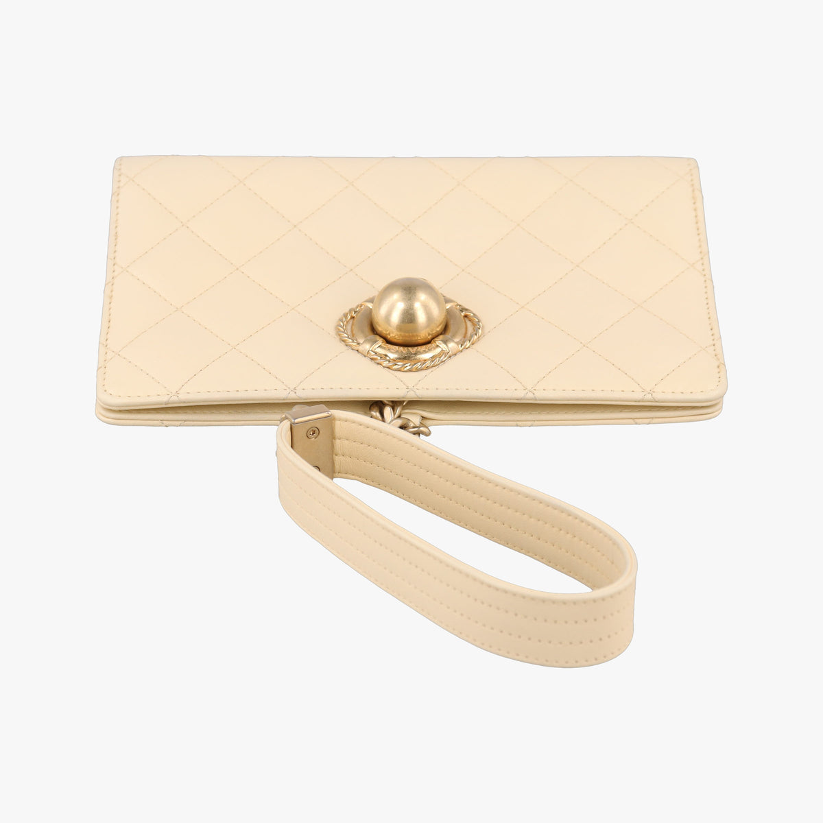 Vintage Chanel CC Button Timeless Wristlet Clutch Bag Beige lambskin AS0178 handbag | stylenewstar