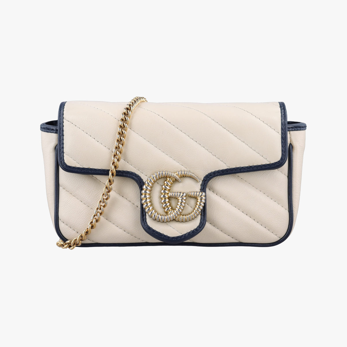 Secondhand Gucci GG Marmont White×navy Leather 574969 shoulderbag | stylenewstar