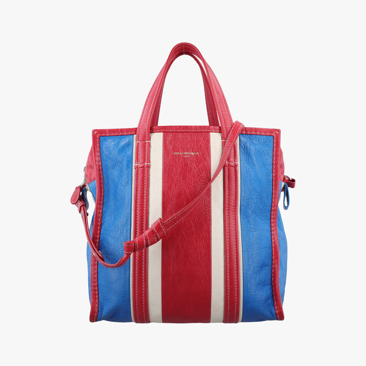 Pre-owned Balenciaga BAZAR SHOPPER Red × Blue × White Leather  handbag | stylenewstar