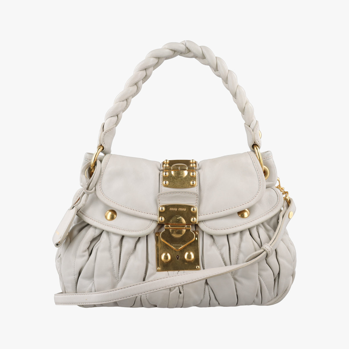 Pre-owned Miu Miu Coffer Matelasse Grey Leather  shoulderbag | stylenewstar
