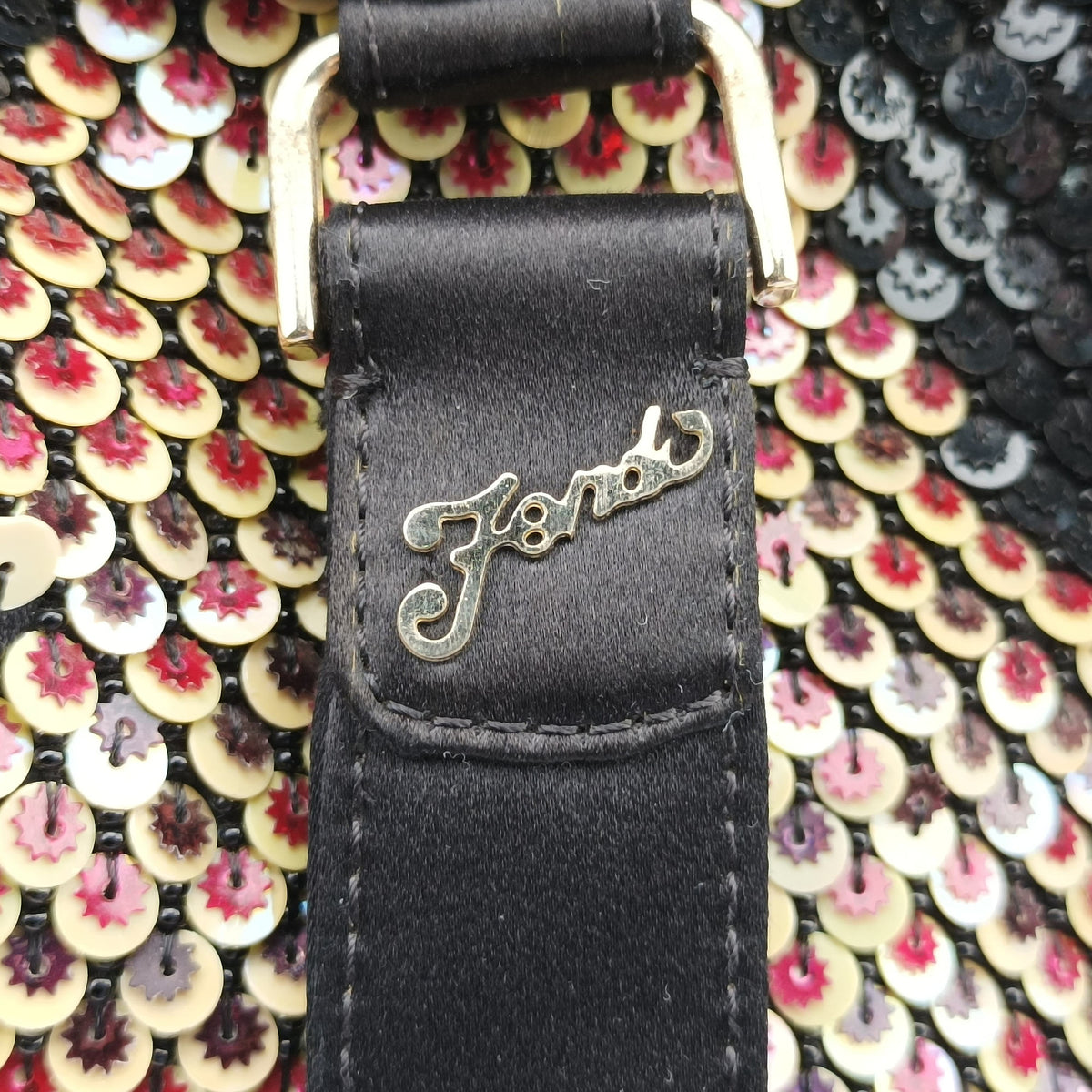 Pre-owned Fendi Spy Black x multicolor Sequins x Velvet x Silk 8BR589 handbag | stylenewstar