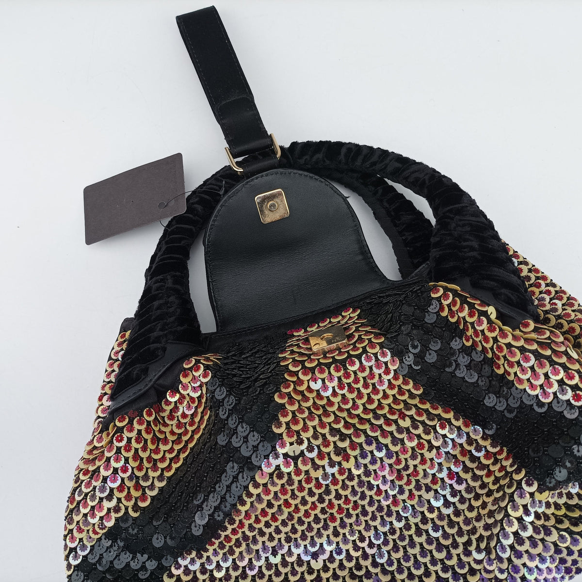 Pre-owned Fendi Spy Black x multicolor Sequins x Velvet x Silk 8BR589 handbag | stylenewstar