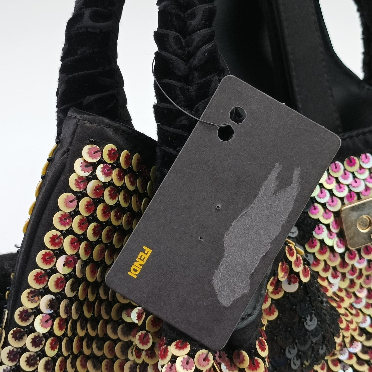 Pre-owned Fendi Spy Black x multicolor Sequins x Velvet x Silk 8BR589 handbag | stylenewstar