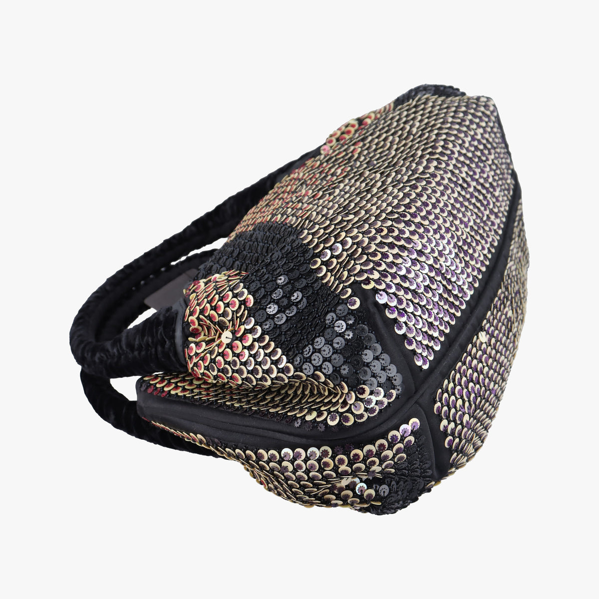 Pre-owned Fendi Spy Black x multicolor Sequins x Velvet x Silk 8BR589 handbag | stylenewstar