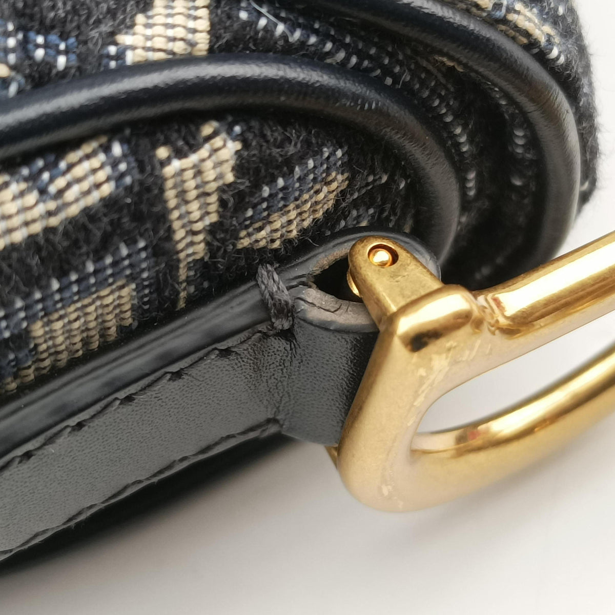 Pre-owned Christian Dior Saddle Navy Jacquard × Leather  handbag | stylenewstar