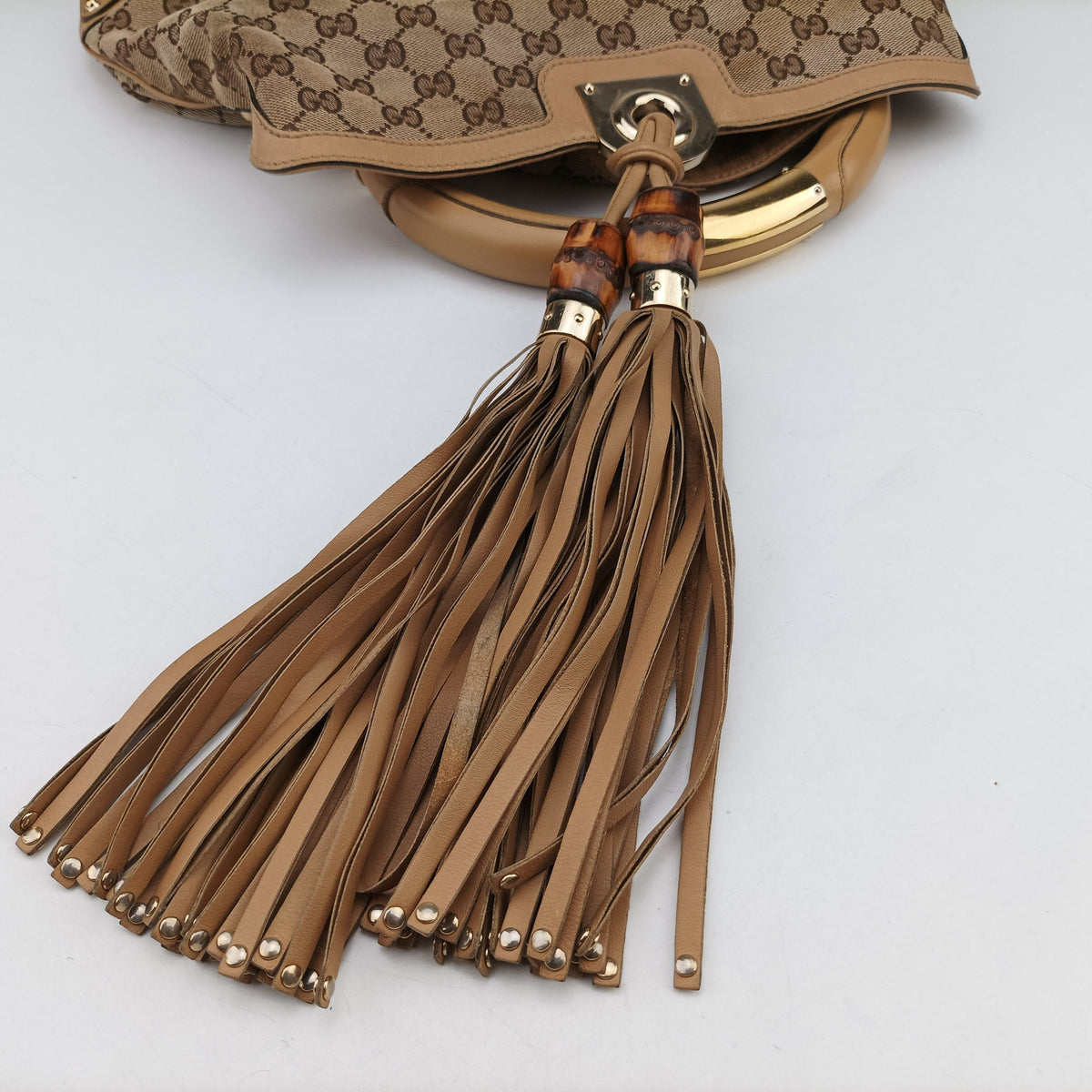 Pre-owned Gucci Indy Babouska Beige Canvas×Leather 185566 shoulderbag | stylenewstar
