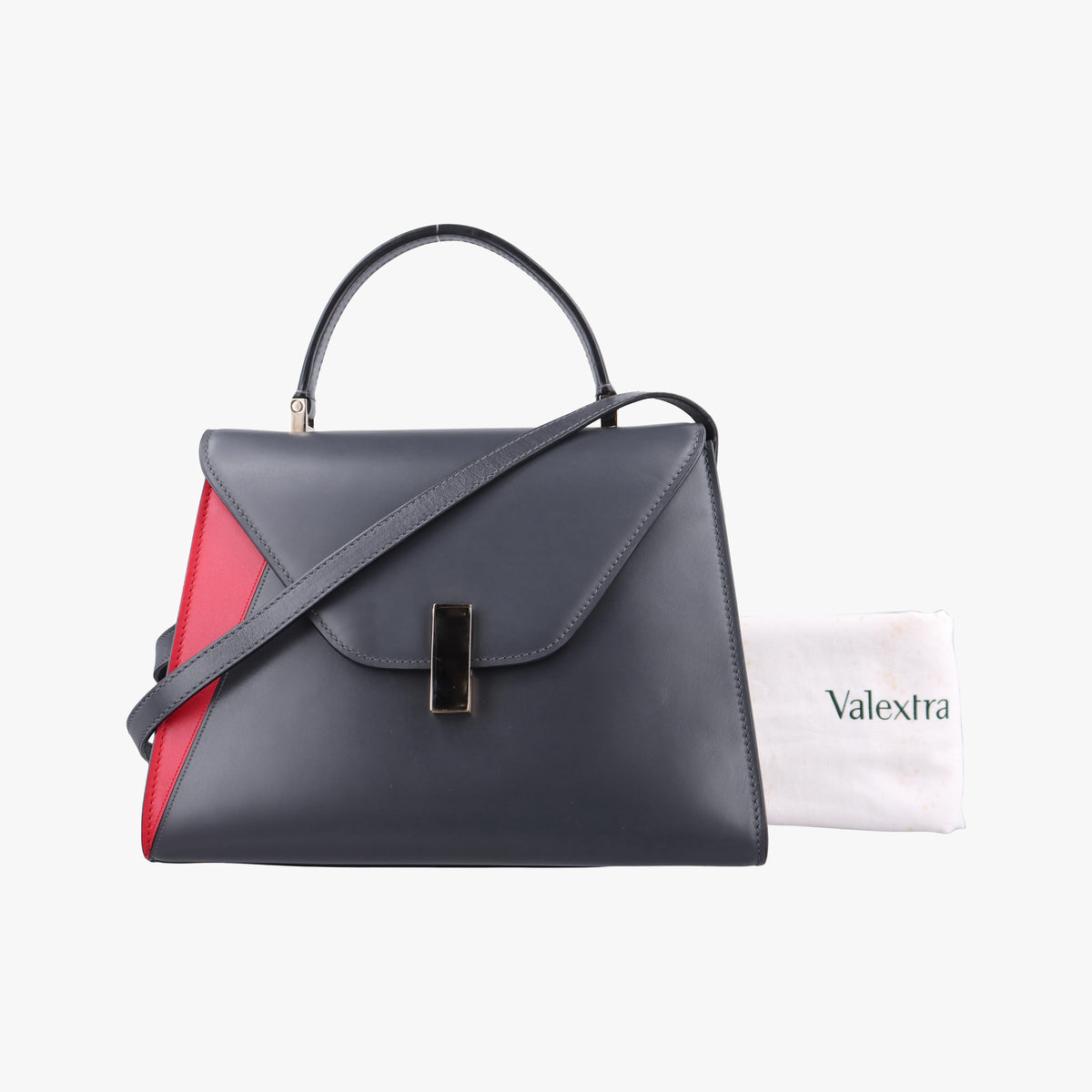 Secondhand Valextra Iside Grey x Red Calf Leather  shoulderbag | stylenewstar