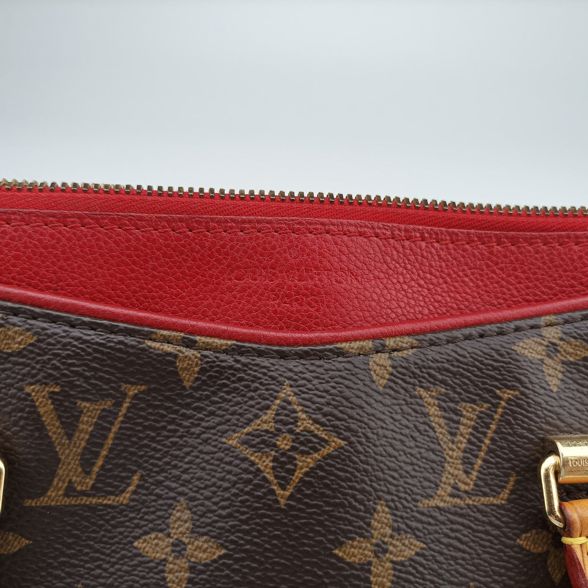 Pre-owned Louis Vuitton PALLAS brown×CERISE Monogram Canvas×calf leather M41175 shoulderbag | stylenewstar