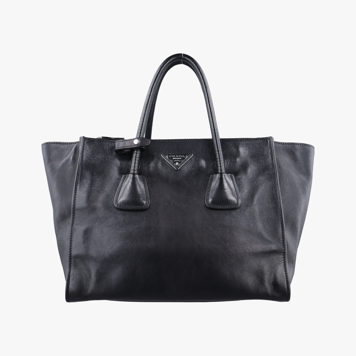 Pre-owned Prada Twin Pocket Winged Tote Black Leather BN2619 handbag | stylenewstar