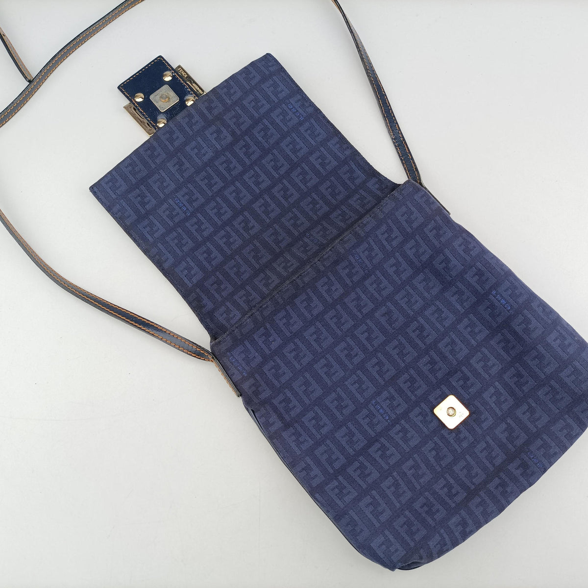 Secondhand Fendi Zucchino Blue Canvas 8BT075 shoulderbag | stylenewstar