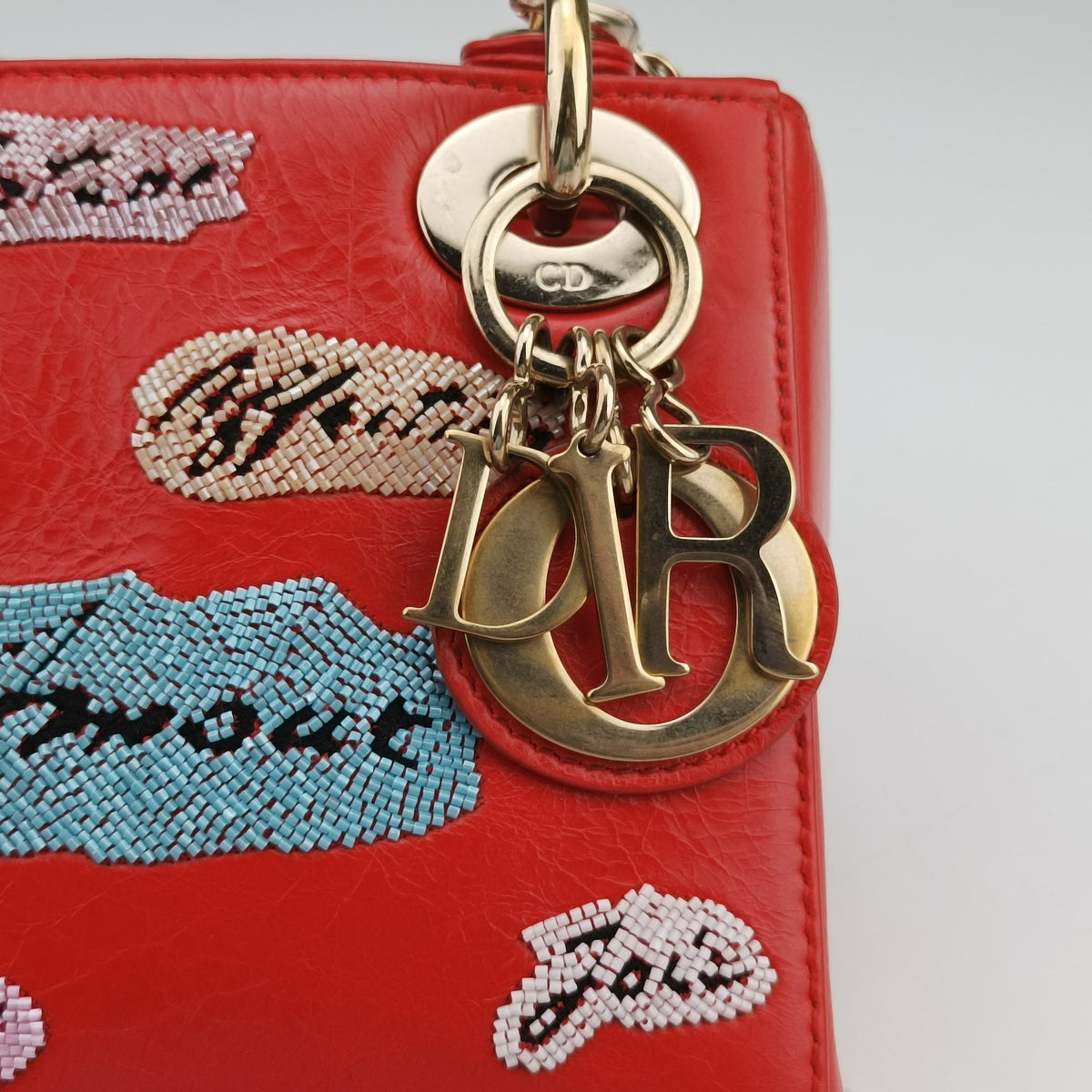 Pre-owned Christian Dior Mini Sequin Lady Dior Red×Multicolour Leather  shoulderbag | stylenewstar