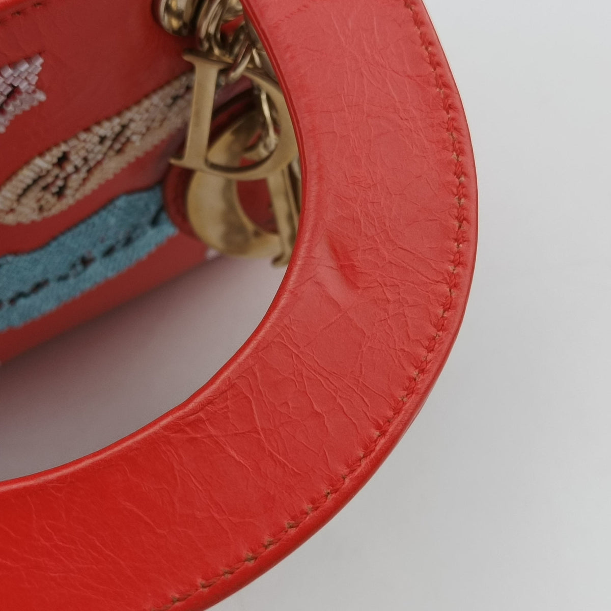 Pre-owned Christian Dior Mini Sequin Lady Dior Red×Multicolour Leather  shoulderbag | stylenewstar