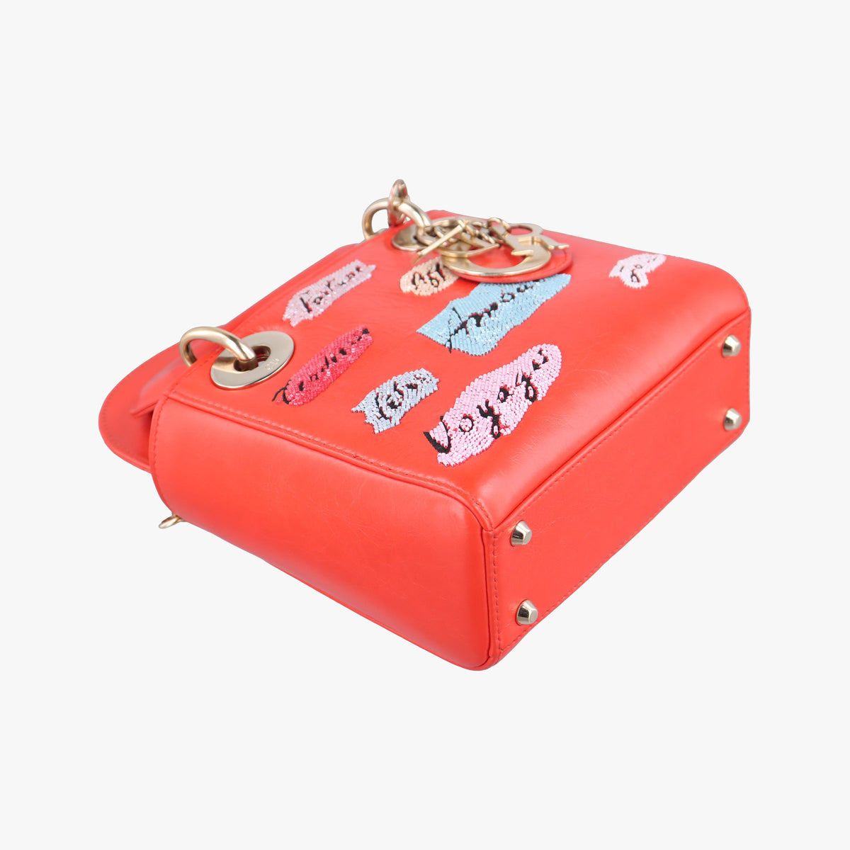 Pre-owned Christian Dior Mini Sequin Lady Dior Red×Multicolour Leather  shoulderbag | stylenewstar