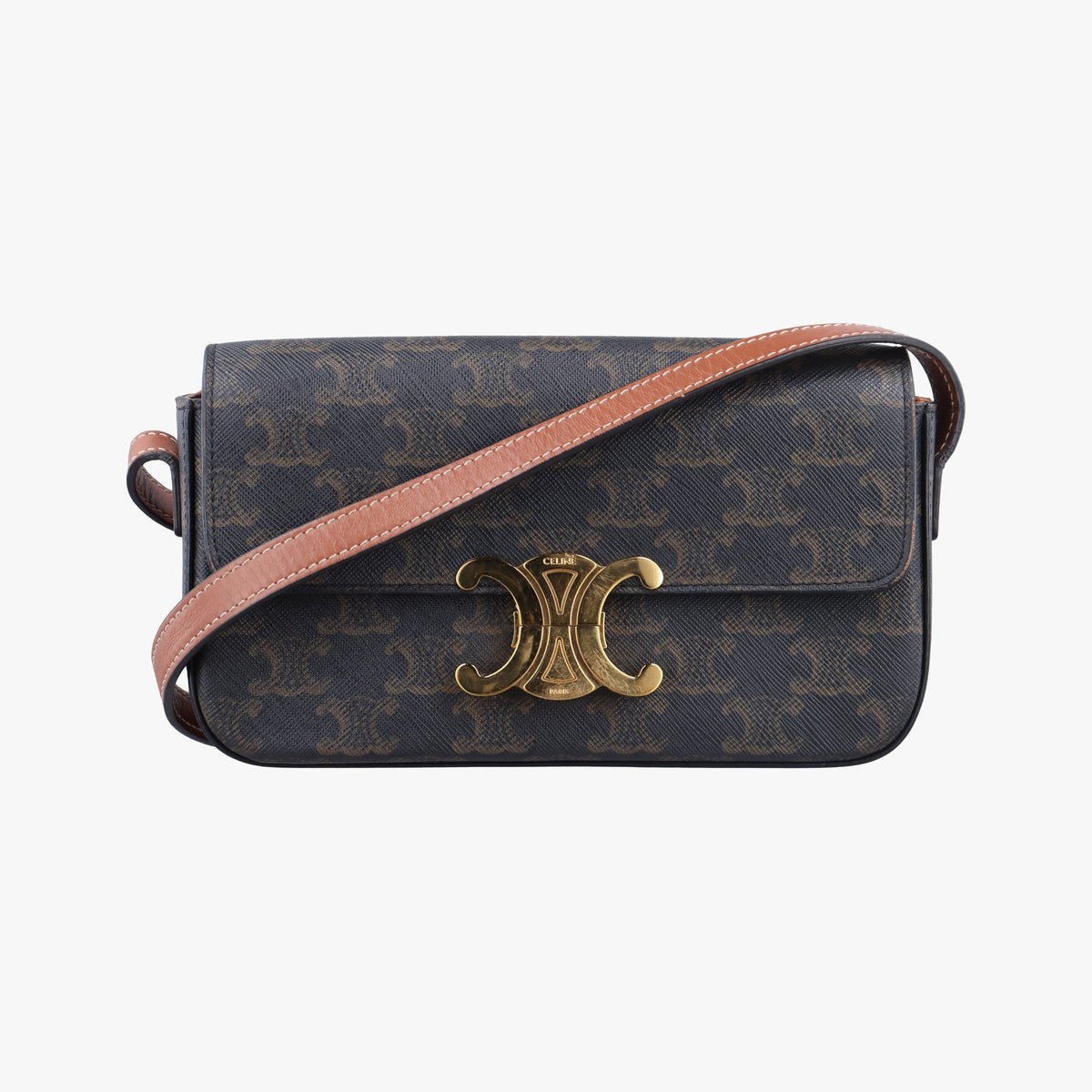 Pre-owned Celine Claude Triomphe Brown PVC coated canvas  shoulderbag | stylenewstar