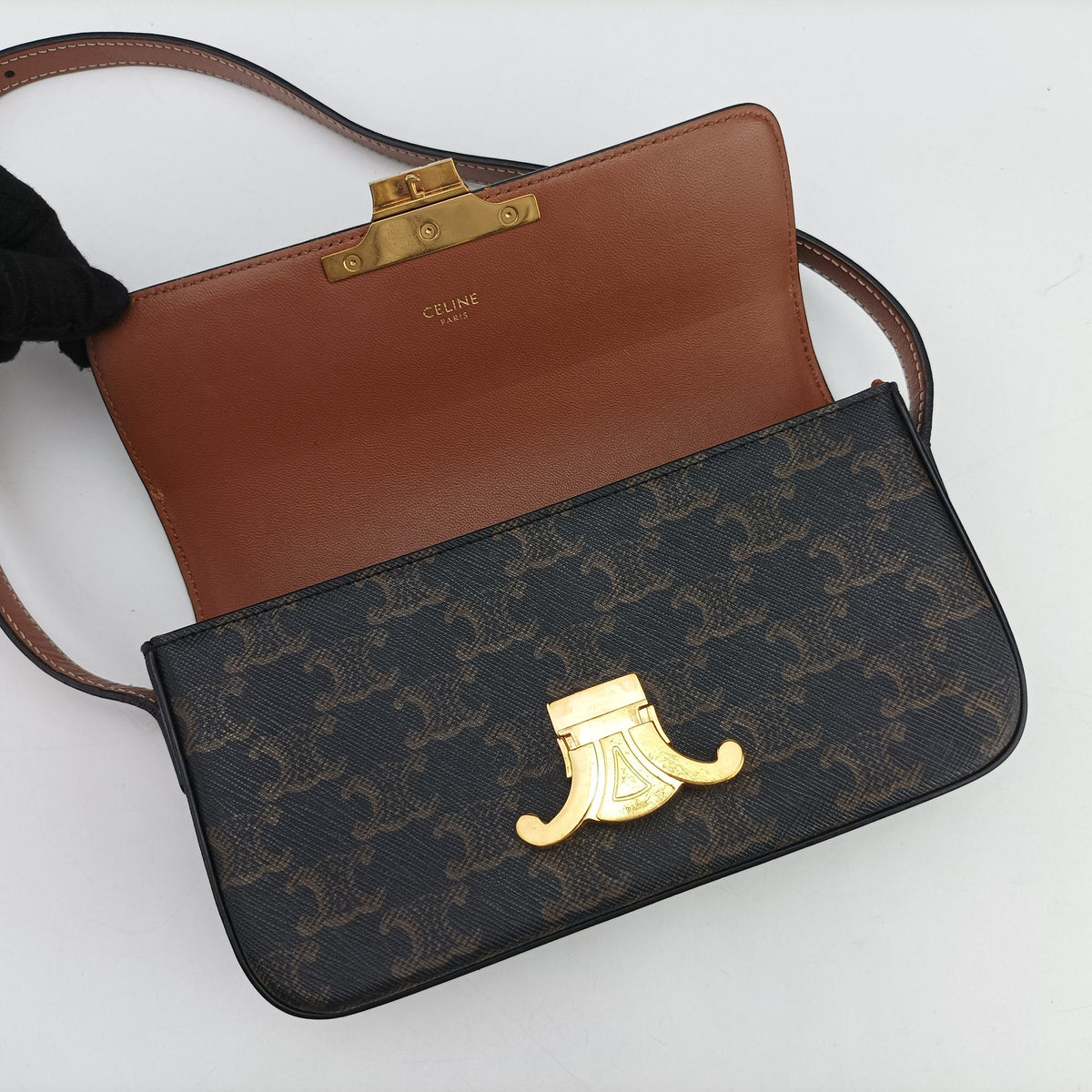 Pre-owned Celine Claude Triomphe Brown PVC coated canvas  shoulderbag | stylenewstar