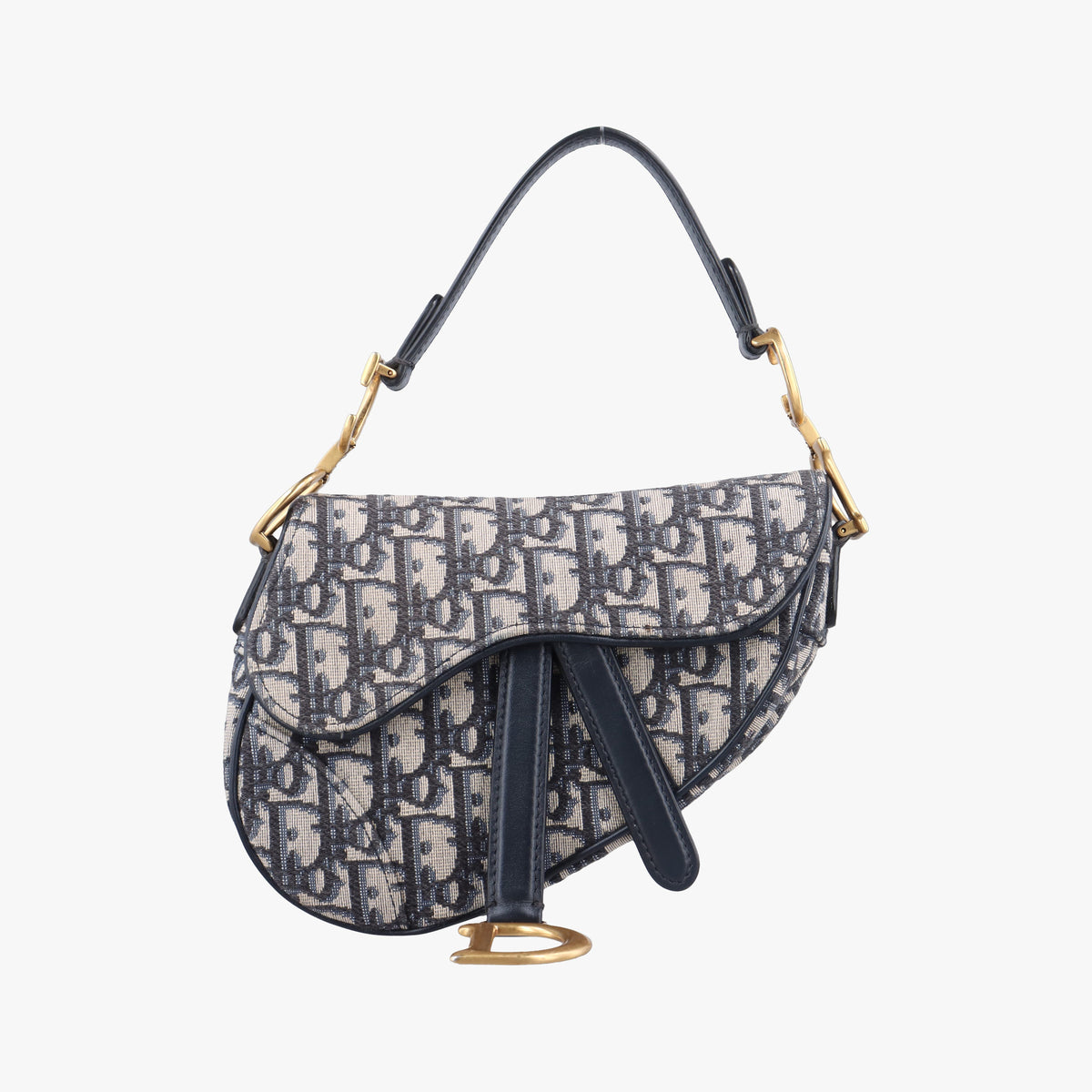 Pre-owned Christian Dior Saddle Navy Jacquard × Leather  handbag | stylenewstar