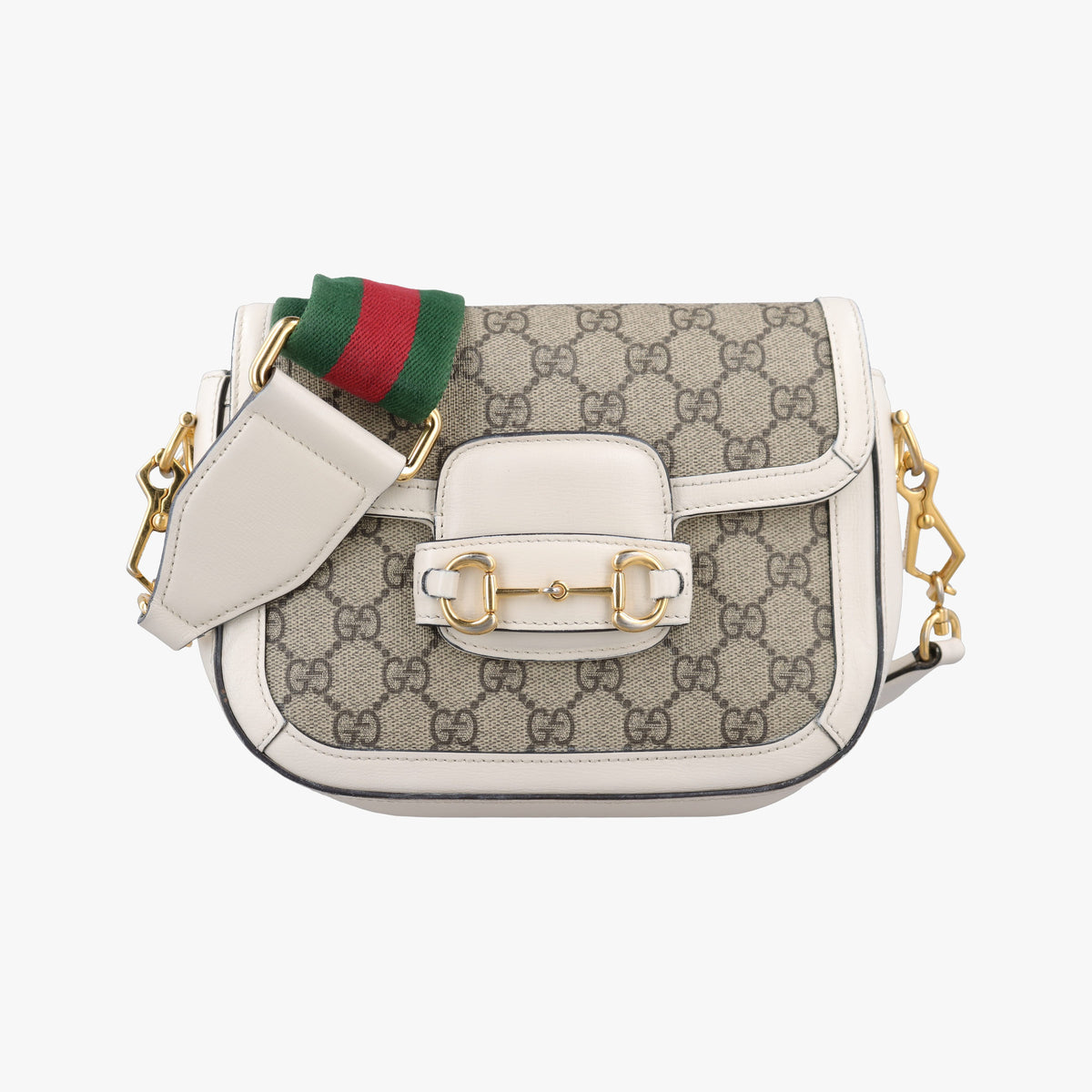 Secondhand Gucci Horsebit 1955 Beige x White PVC coated canvas×Leather 658574 shoulderbag | stylenewstar