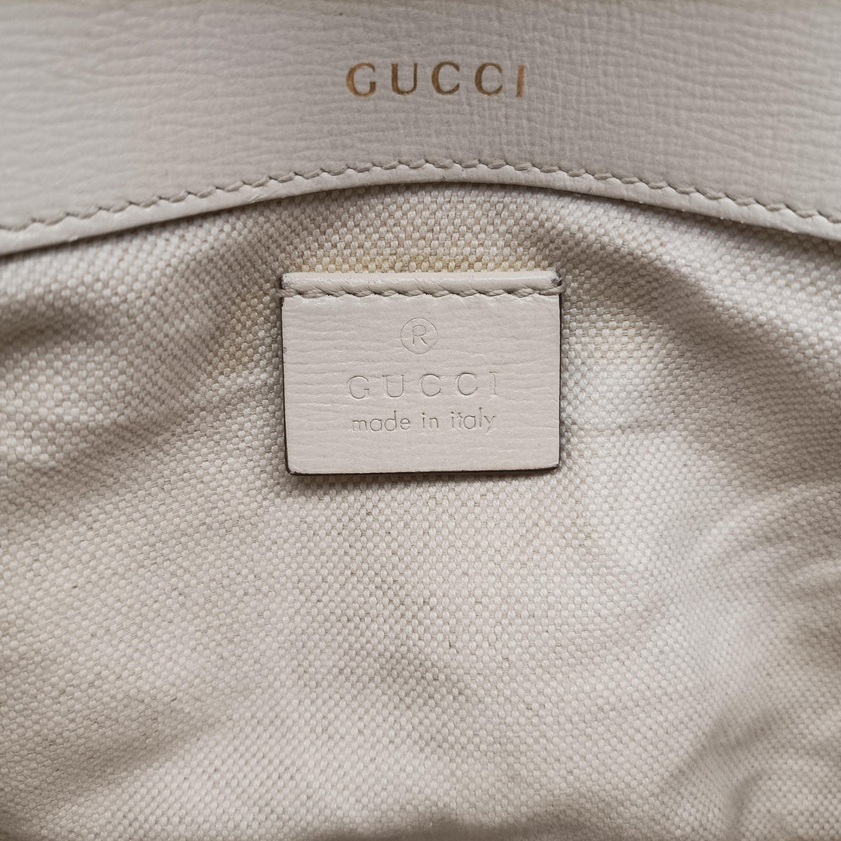 Secondhand Gucci Horsebit 1955 Beige x White PVC coated canvas×Leather 658574 shoulderbag | stylenewstar