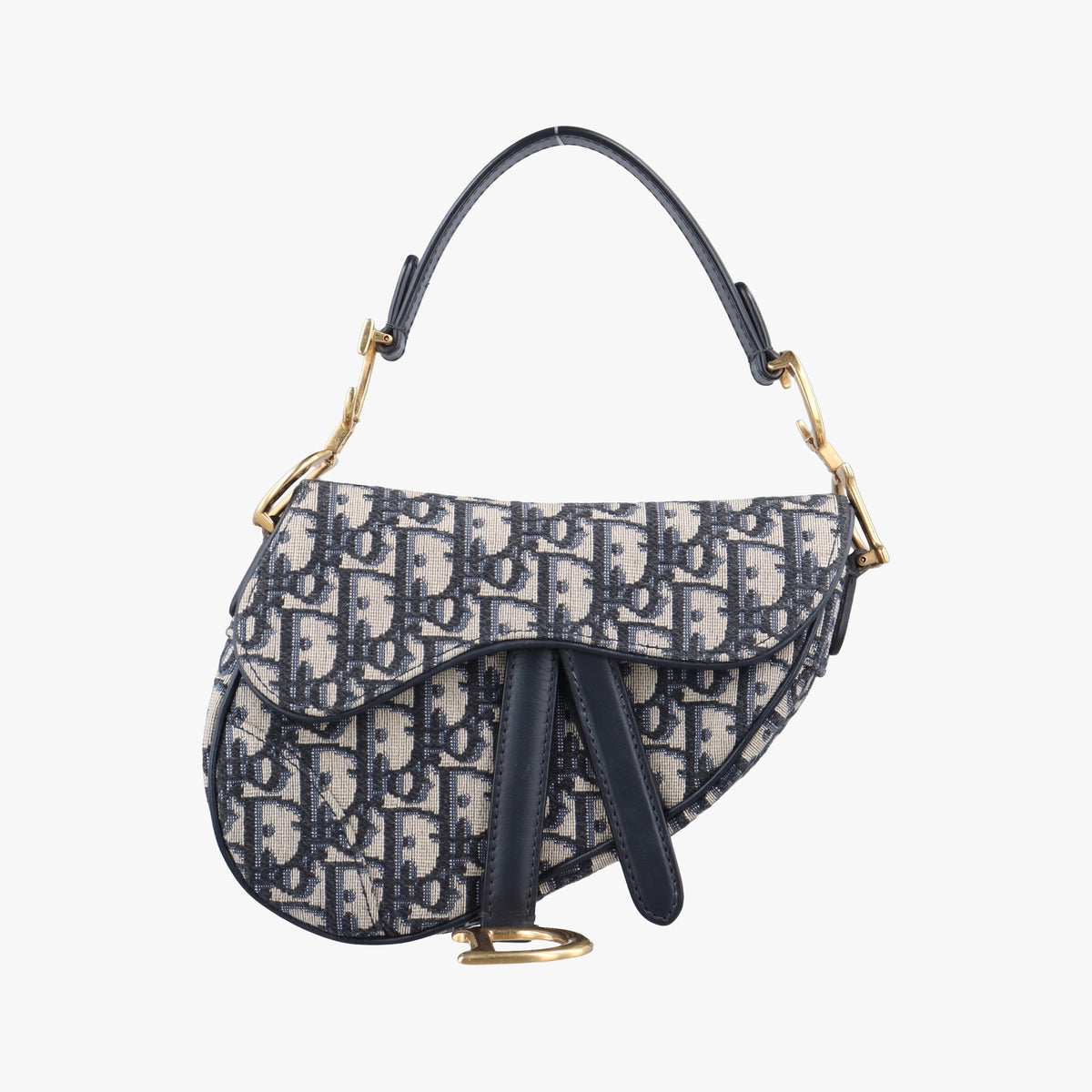 Pre-owned Christian Dior Saddle Navy Jacquard × Leather  handbag | stylenewstar