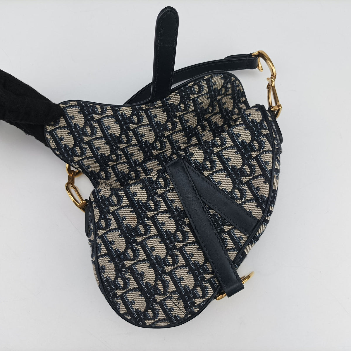 Pre-owned Christian Dior Saddle Navy Jacquard × Leather  handbag | stylenewstar