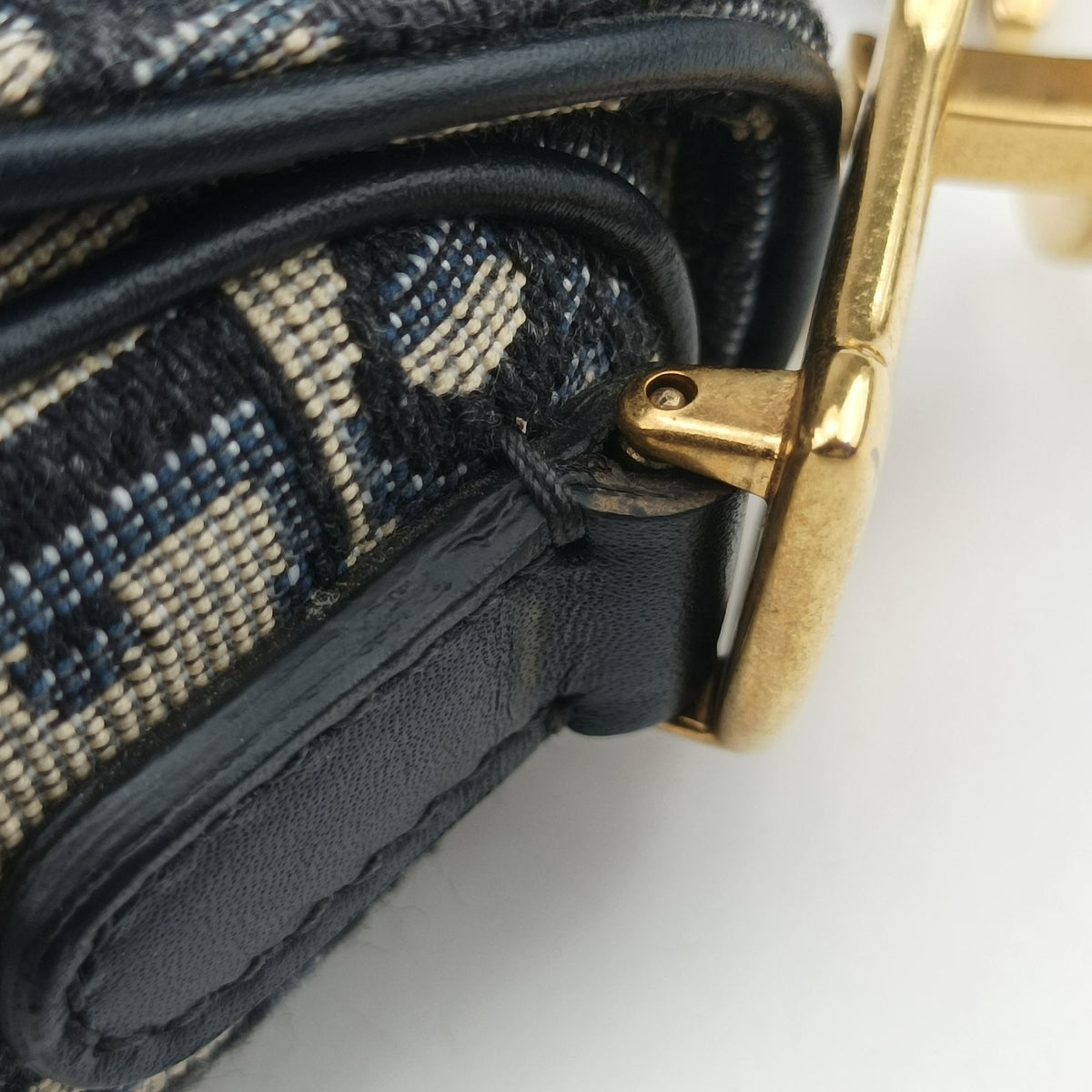 Pre-owned Christian Dior Saddle Navy Jacquard × Leather  handbag | stylenewstar