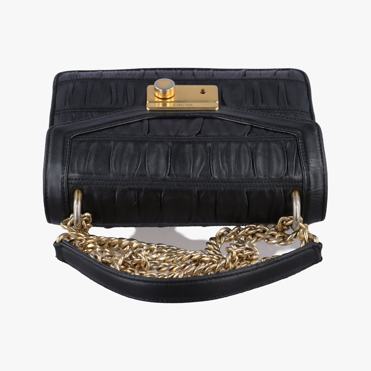 Pre-owned Prada Gaufre Sound Lock Black lambskin  shoulderbag | stylenewstar