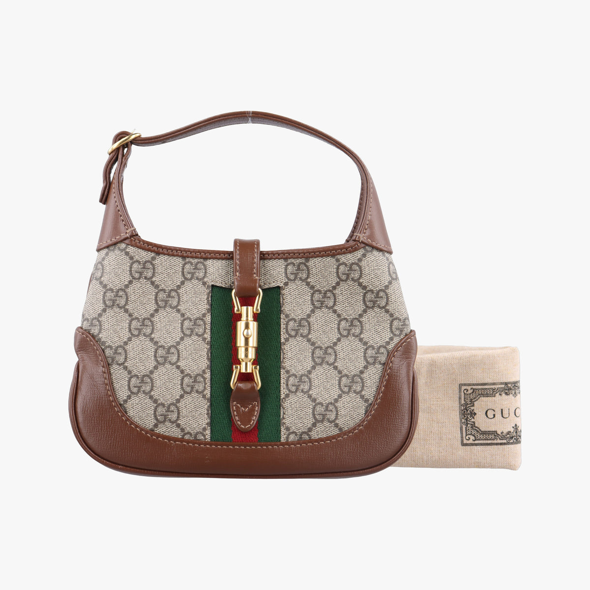 Pre-owned Gucci Jackie 1961 GG Supreme brown x beige PVC coated canvas×Leather 637092 handbag | stylenewstar