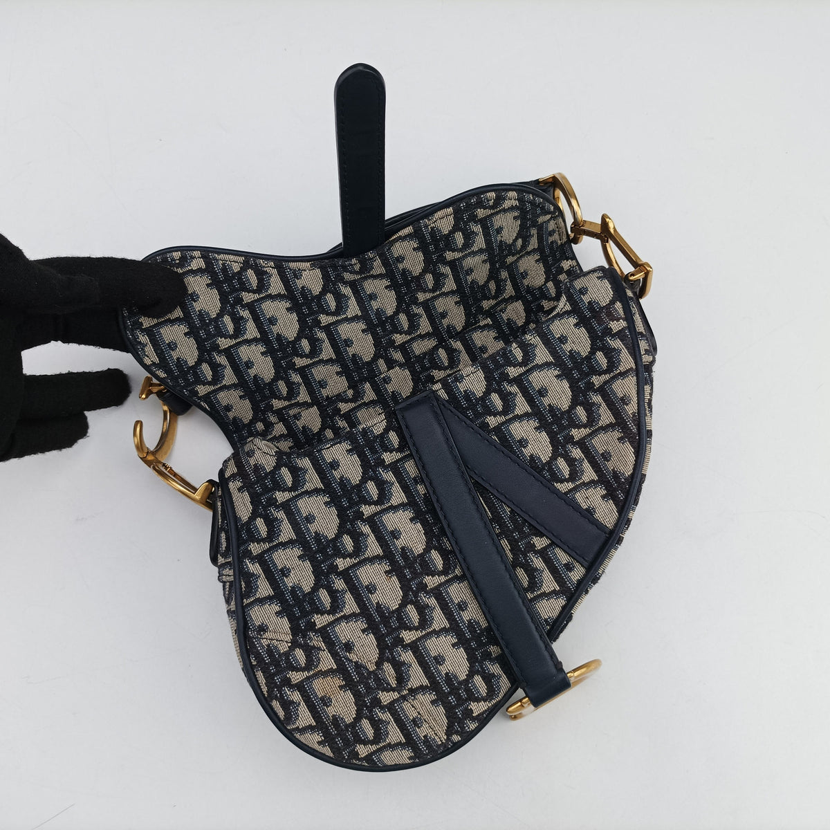 Pre-owned Christian Dior Saddle Navy Jacquard × Leather  handbag | stylenewstar