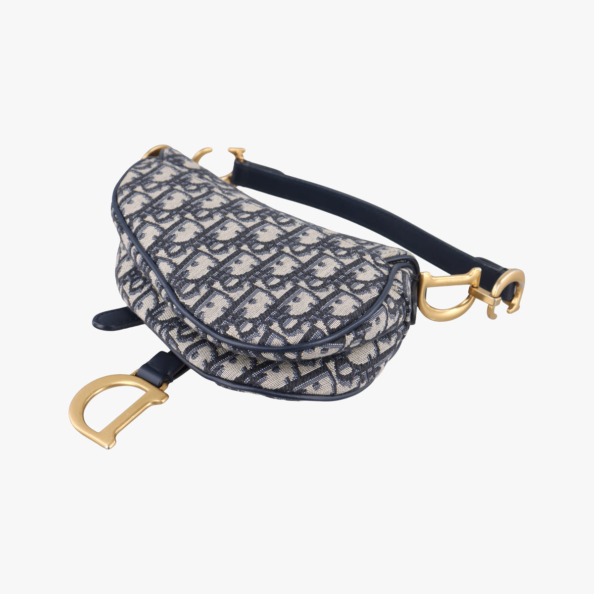 Pre-owned Christian Dior Saddle Navy Jacquard × Leather  handbag | stylenewstar