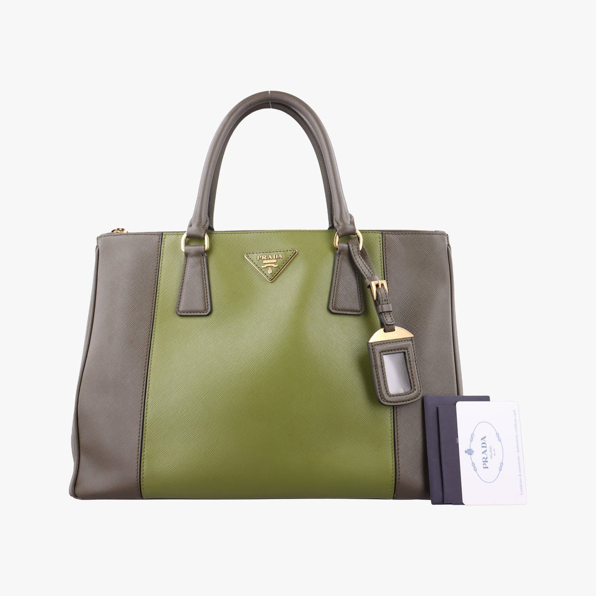 Pre-owned Prada Galleria Green SAFFIANO Leather B2274C handbag | stylenewstar